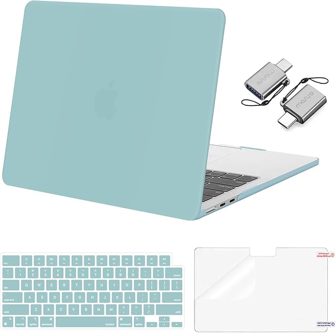 MOSISO Compatible with MacBook Air 13 inch Case M5 2026 M4 2025 M3 M2 2024-2022 A3449 A3240 A3113 A2681, Hard Shell&Keyboard Cover&Screen Film&Type C for MacBook Air 13.6 inch Case, Aquamarine