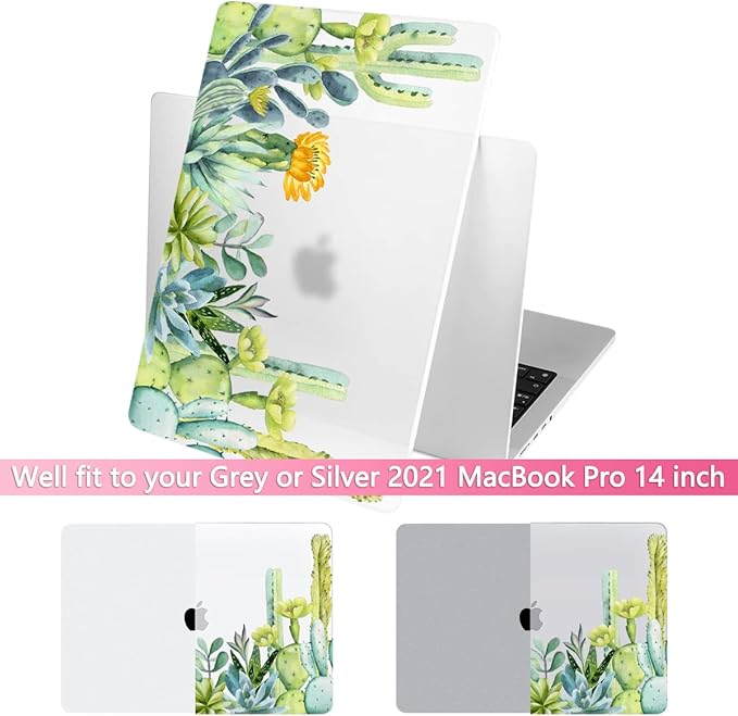 Batianda for MacBook Pro 14 Inch Case 2026-2021 Release M5 M4 M3 M2 M1 Pro/Max, 1.2mm Slim Graphic Hard Shell Cover with Keyboard Cover, Screen Protector 4-in-1 Bundle, Cactus