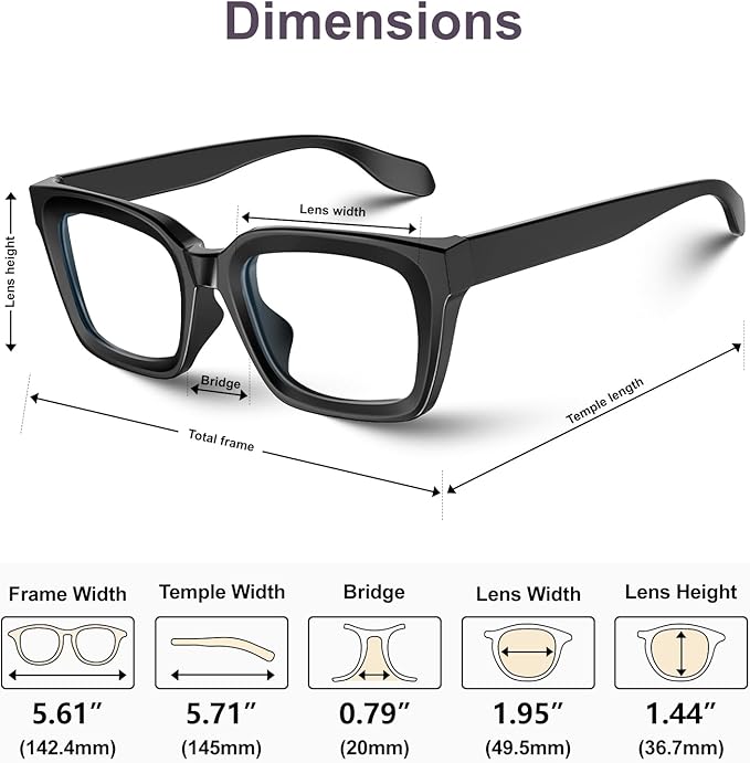 VISOONE Chunky Square Blue Light Blocking Glasses with Anti Computer Glare for Working Women Men MONTANA