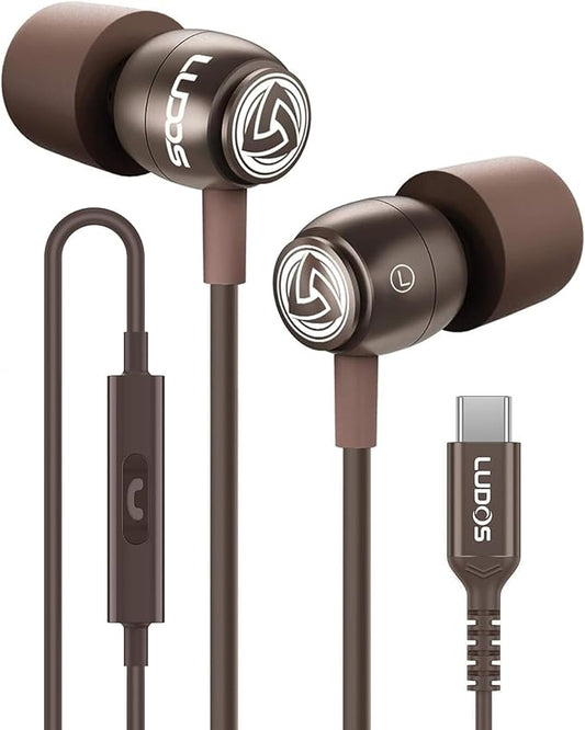 LUDOS Clamor USB C Headphones for iPhone 17 16 15 Pro Max Plus Air iPad Pro, 5 Years Warranty, USB-C Earbuds for Samsung Galaxy S26 S25 S24 S23 Ultra S22 S21 FE S20 A55 A54 A53, USB Type C Earphones