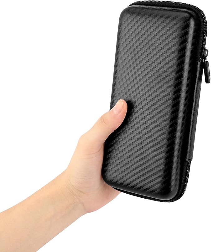 iMangoo Travel Essential Electronics Organizer Charger Case, Shockproof Dual Zipper Power Bank Cables Tech Accessories Pouch Purse, Men & Women Travel Must Have Storage Bag, 8.5x4.5x2 inch Fiber Black
