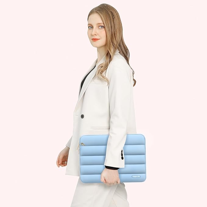 MOSISO Laptop Case 16 inch, 15-15.6 inch Puffy Laptop Sleeve Compatible with MacBook Pro 16 M5 M4 M3 M2 M1, HP Dell ASUS Acer Toshiba Lenovo, Polyester Horizontal Bag with Small Case, Air Blue