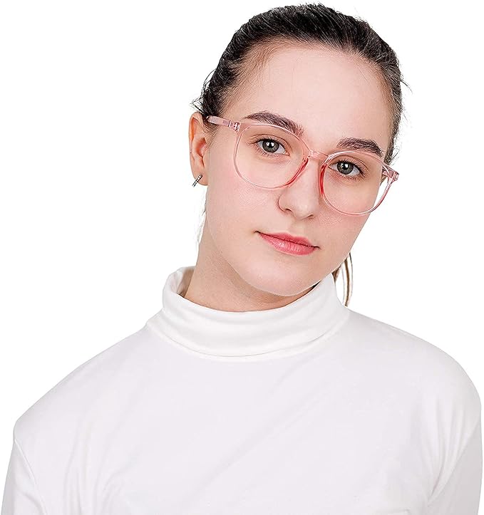 LifeArt Round Blue Light Blocking Glasses, Computer Glasses, Gaming Glasses, TV Glasses for Women Men (Clear Pink, 3.25 Magnification)
