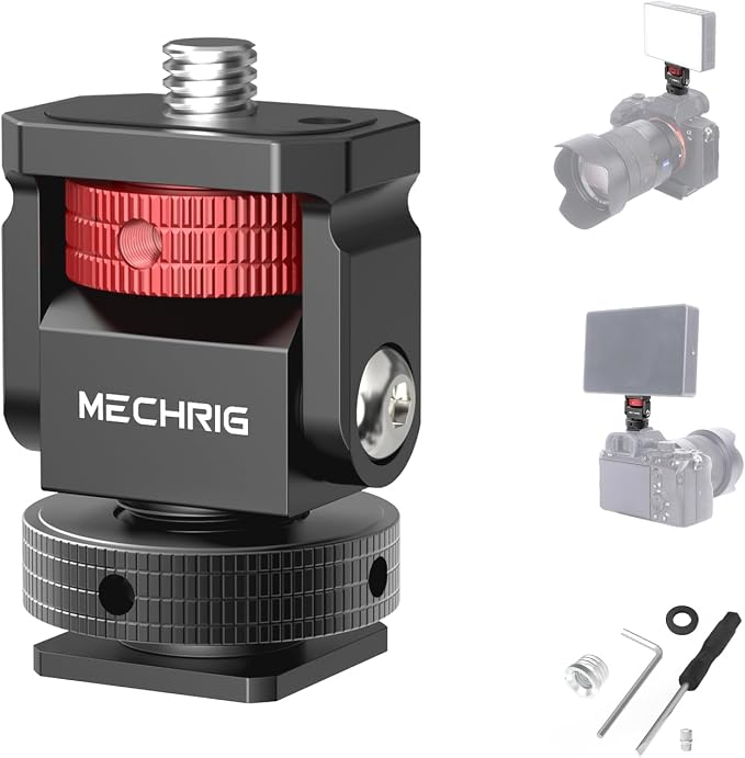 Mini Camera Monitor Mount with Cold Shoe, Aluminum Cold Shoe Mount Adapter with 1/4?€? Screw for Monitor LED Light Mic, Field Monitor Holder 360?? Swivel & 180?? Tilt Damping (Without Knob 63143) by Mechrig