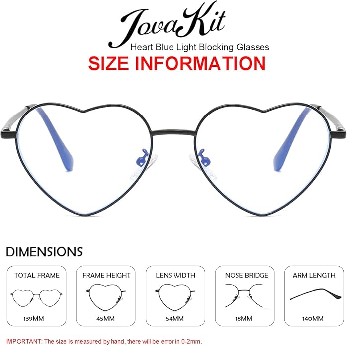 JOVAKIT Heart Shaped Blue Light Blocking Glasses for Women Fashion Vintage Lovely Style Metal Frame Eyeglasses