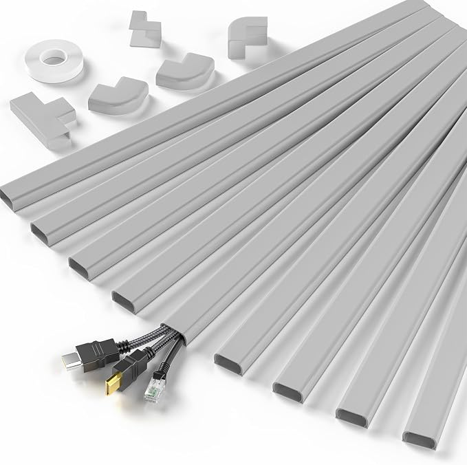 Delamu Cord Hider, 142in Cable Hider, Cord Covers for 2-3 Wires on Wall, Wire Covers for Cords, Wire Hiders for TV on Wall, Easier Setup Cable Cover Cable Management, W0.94 H0.47in, Grey by DELAMU
