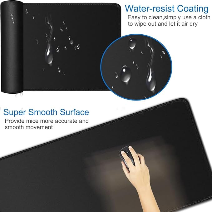 Large Gaming Mouse, 31.5x15.7 inch Large Extended Computer Keyboard Mouse Mat, Water Resist Non-Slip Mousepad Rubber Base Long XXL Desk Mouse Pad for Work & Gaming, Office & Home, Black