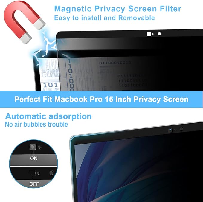ZOGEAA Privacy Screen MacBook Pro 15 inch (2016-2019), Magnetic Removable Anti Blue Light Glare Filter Privacy Screen Protector with Camera Cover for Mac 15In Laptop