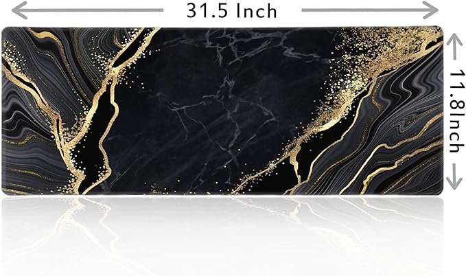 Large Gaming Extended Computer Mouse Pad with Anti Slip Rubber Base for Office Home Laptop, Keyboard Mouse Mat Desk Pad, Black and Gold Marble