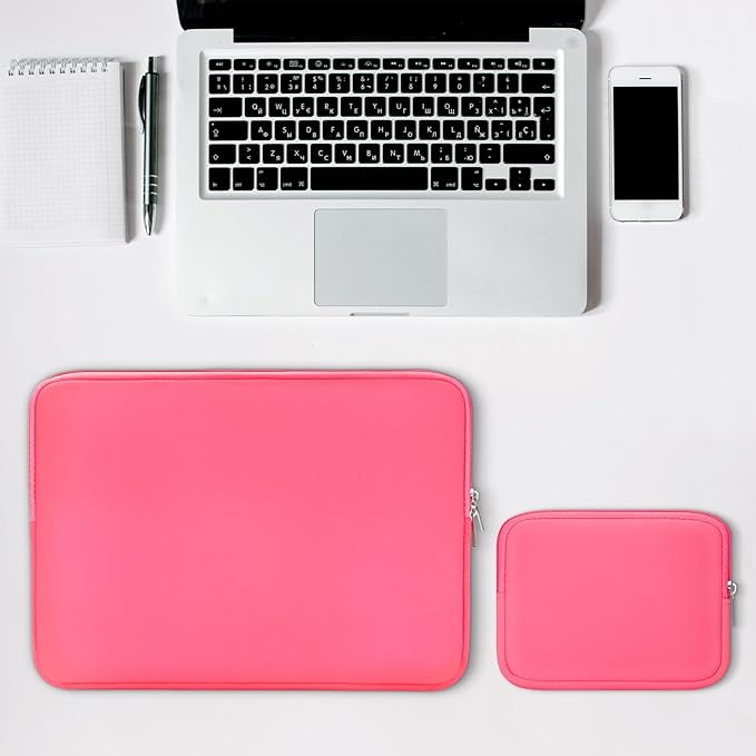 RAINYEAR 15.6 Inch Laptop Sleeve Protective Case Soft Carrying Zipper Bag Cover with Accessories Pouch, Compatible with 15.6" Notebook Computer Chromebook (Bright Pink)