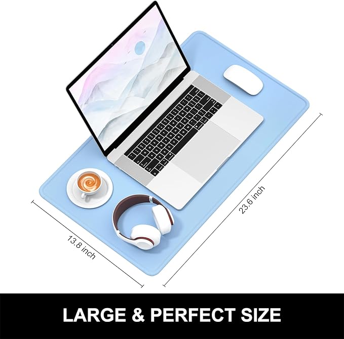 Hsurbtra Desk Pad, 23.6" x 13.8" Premium-Textured Desk Mat, Stitched Edge Anti-Slip Waterproof Rubber Mouse Pad, M Extended Computer Mat for Office Gaming Laptop Keyboard Sky Blue