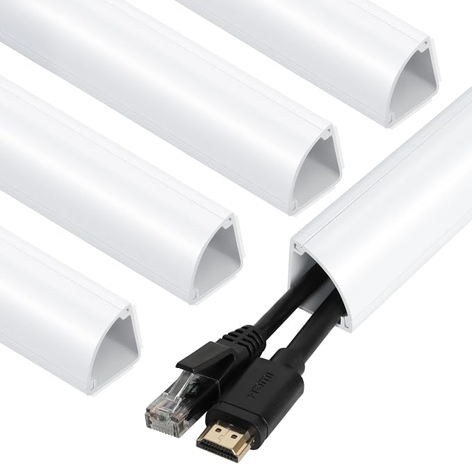 ZhiYo Corner Cable Concealer, Large Corner Cord Hider, Wire Covers for Cords, Paintable Cord Cover, Cable Management Channel Raceway for Wall, Floor Baseboard, Ceiling, White by ZhiYo