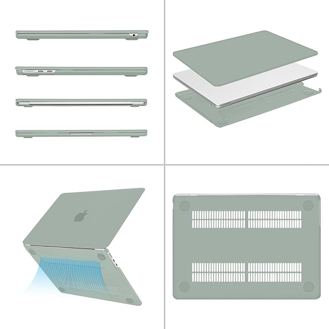 MOSISO Compatible with MacBook Air 13 inch Case M5 2026 M4 2025 M3 M2 2024-2022 A3449 A3240 A3113 A2681, Hard Shell&Keyboard Cover&Screen Film&Type C for MacBook Air 13.6 inch Case, Antique Green