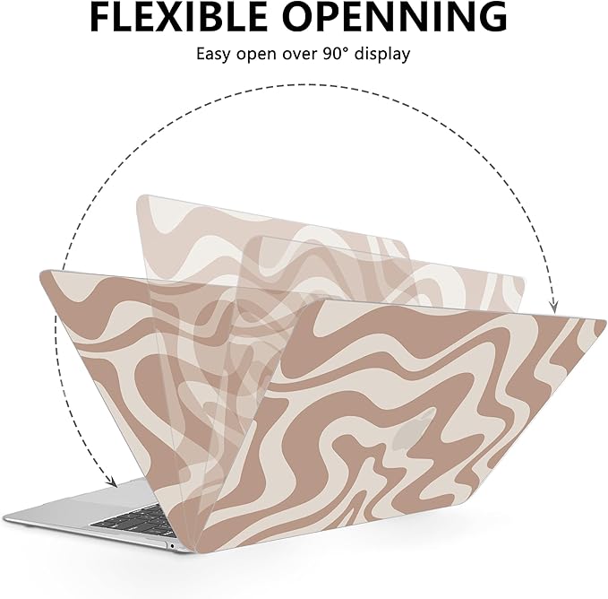 AKIT Compatible with MacBook Air 13 Inch Case M1 2022 2021 2020 2019 2018 A2337 A2179 A1932, Pattern Hard Shell Laptop Case+Screen Protector+Keyboard Cover for Mac Book Air 13.3 Inch, Brown Wave
