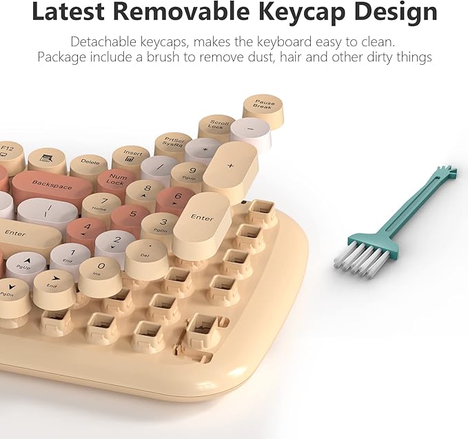 MOFII Wireless Keyboard and Mouse Combo, Retro Typewriter Keyboard with Multi-Media Function Keys and Number Pad Compared for PC Computer Windows 7 8 10 (Milk-Tea Colorful)