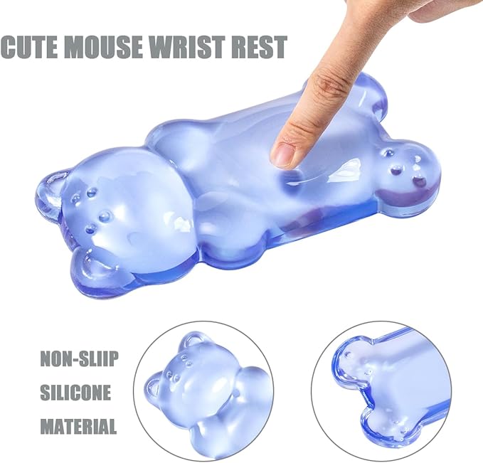 Blue Gel Mouse Wrist Rest –Cute Bear Wrist Rest, Ergonomic Mouse Support,Comfort & Support for Typing and Gaming