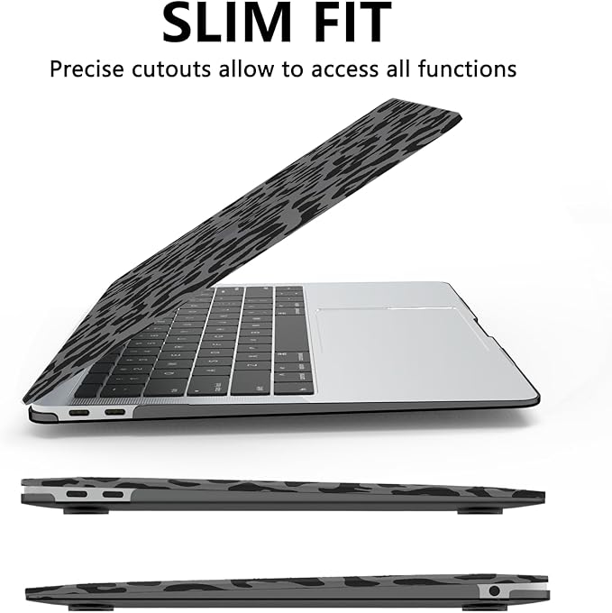 AKIT Compatible with MacBook Air 13 Inch Case M1 2022 2021 2020 2019 2018 A2337 A2179 A1932, Pattern Hard Shell Laptop Case+Screen Protector+Keyboard Cover for Mac Book Air 13.3 Inch, Black Leopard