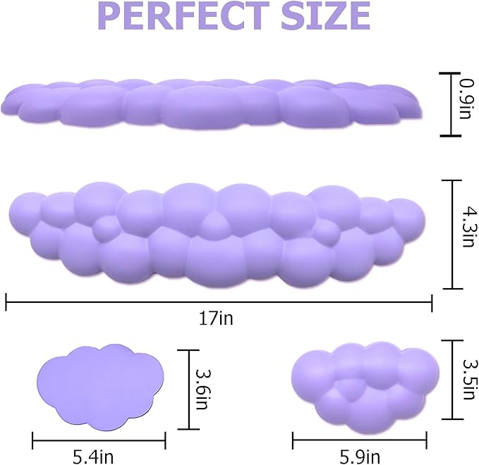 Ergonomic Keyboard Wrist Rest, Cloud Style, Purple, Memory Foam, PU Leather