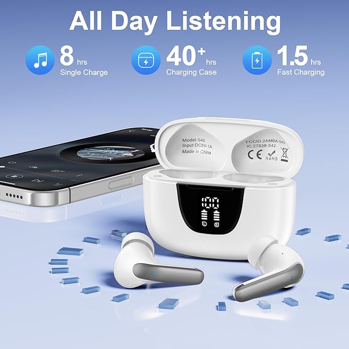 Wireless Earbuds for Samsung Galaxy S26 S25 Ultra, Bluetooth 5.3 Headphones Bass Stereo Noise Canceling Ear Buds with Mic LED Display, IPX7 Waterproof in Ear Earphones for Phone Laptop Sports Workout