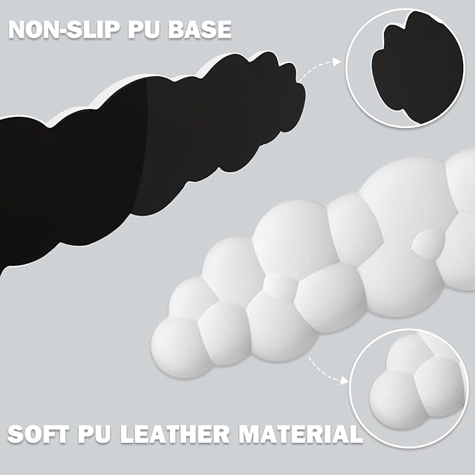 Cloud Keyboard Wrist Rest Pad Set,Enlarge PU Leather Memory Foam Wrist Cushion Support,Easy Typing Pain Relief,Mouse Wrist Rest Pad,Non-Slip Wrist Support for Home, Office,White