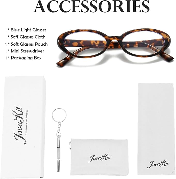 JOVAKIT Oval Blue Light Blocking Glasses for Women Men Vintage Fashion Small 90s Retro Oval Frame Style Eyeglasses