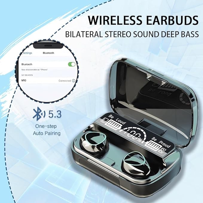 Wireless Earbuds, Bluetooth 5.3 Ear Buds LED Power Display Headphones 30H Playtime Stereo Earbuds with Comfort Lightweight in Ear Earphones for Workout/Running