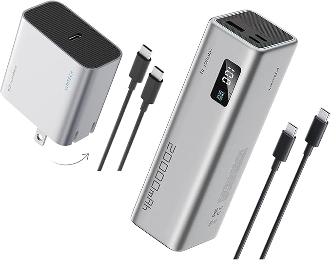 CUKTECH 65W USB C Charger+65W 20000mAh Power Bank Combo, One-Port Compact and Foldable Fast Charger Block, Fast Charging Battery Pack for iPhone 16/15, Samsung Galaxy, Google Pixel, and More