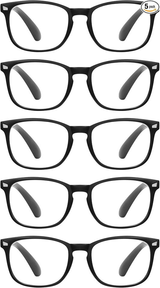 CCVOO 5 Pack Reading Glasses Blue Light Blocking with Case, Filter UV Ray/Glare Computer Readers Fashion Nerd Eyeglasses Women/Men (A3 With Case,1.50)