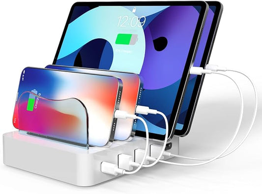 Charging Station for Multiple Devices - 4-Port 20W PD USB-C Charger for iPhone iPad Smartphones Tablets(White)