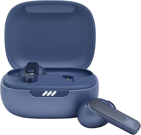 JBL Live Pro 2 - True Wireless Noise Cancelling Earbuds, up to 40 Hours of Playback with Wireless Charging, 6 mics for Perfect Calls, Touch & Voice Control, IPX5 Water Resistant (Blue)