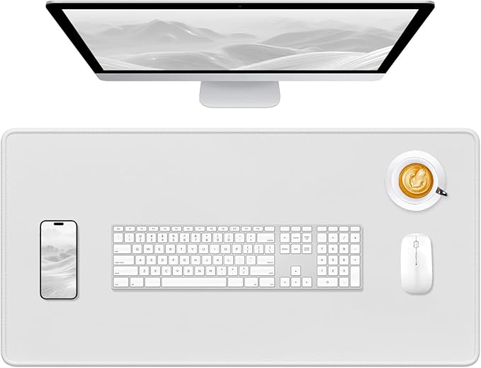 Hsurbtra Desk Pad, 32" x 16" Premium-Textured Desk Mat, Stitched Edge Anti-Slip Waterproof Rubber Mouse Pad, L Extended Computer Mat for Office Gaming Laptop Keyboard Space Gray