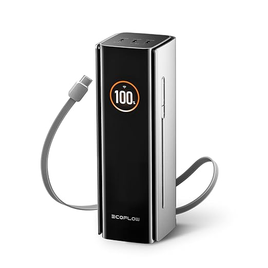 EF ECOFLOW Rapid Pro Power Bank, 27,650mAh 4-Port with 300W Max Output, Portable Charger with 140W Built-in Cable, TSA-Approved, Smart APP, for MacBook Pro/Air, iPhone 17/16Series, Laptops, and More