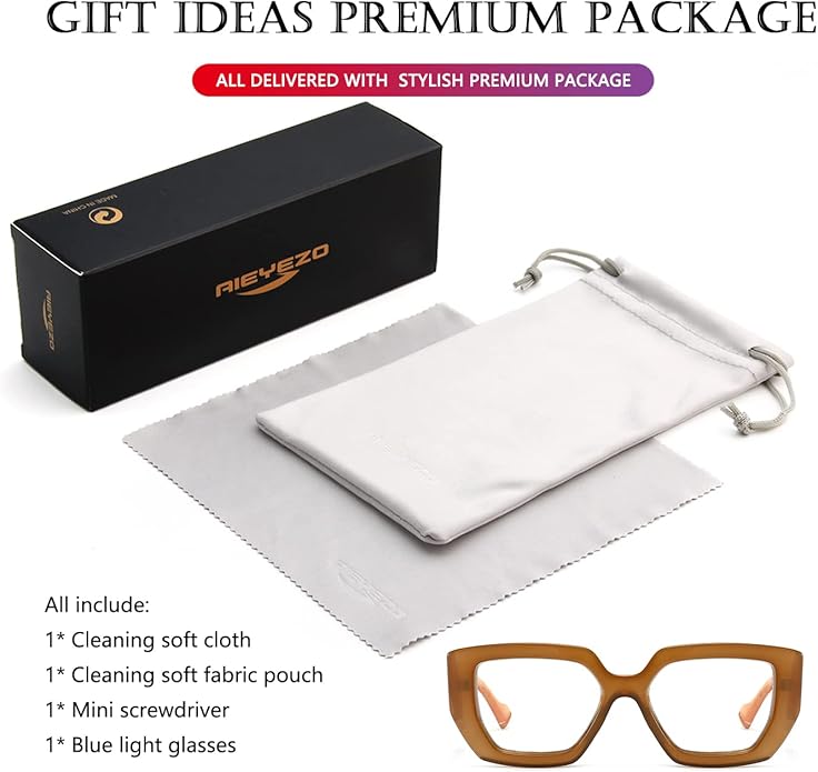 AIEYEZO Thick Frame Blue Light Glasses Men Women, Fashion Square Computer Eyeglass Anti Eyestrain & Prevent Headache