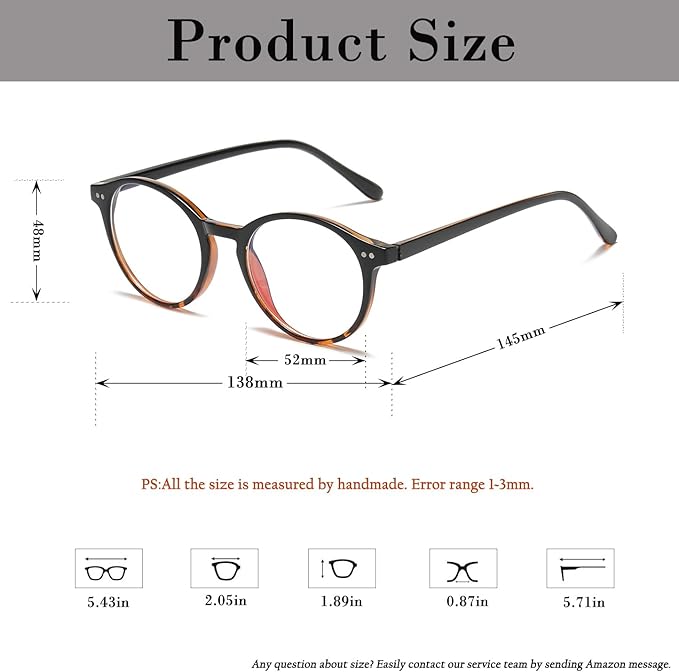 HJSTES Vintage Blue Light Glasses for Women Men Round Bluelight Blocking Glasses Thick TR90 Frame Eyeglasses