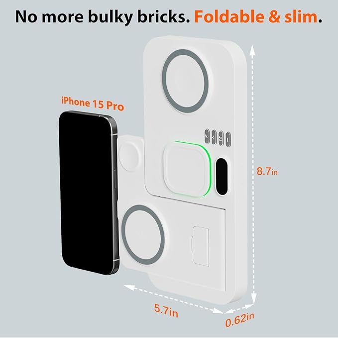 Dual Phone Magnetic Wireless Charging Station for Apple Devices/Apple Ecosystem,with Auto-Switch 7-Color Light & Clock, Compatible with iPhone 17/16/15, for iWatch 11/10/9 & AirPods Pro3（White