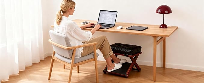 Ergonomic Wooden Double Step Foot Rest for Under Desk - Wood Footstool with Non-Slip Surface for Home Office & Gaming - Comfortable Posture Support, Walnut Finish