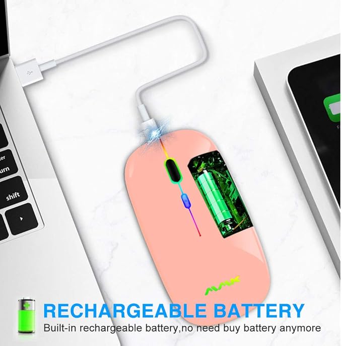Wireless Bluetooth Mouse for Laptop, Rechargeable Mouse 2.4G USB Optical Wireless Mouse, LED Slim Dual Mode(Bluetooth 5.0 and 2.4G) Wireless Device for Laptop, PC, Mac OS, Android, Windows Champagne