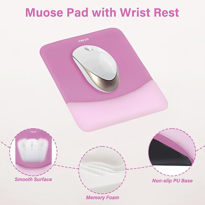 MOSISO Wrist Rest Support for Mouse Pad&Keyboard Set, Rectangular Ergonomic Mousepad Non-Slip Base Home/Office Pain Relief&Easy Typing Pad with Neoprene Cloth&Raised Silicone Lining, Rose Red