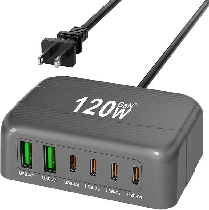 USB Charging Station, Multiports with 4 USB C and 2 QC USB A,Portable PD Fast USB C Wall Charger for iPhone16/15/14/13 Pro Max,iPad,iWatch,Pixel Samsung Galaxy