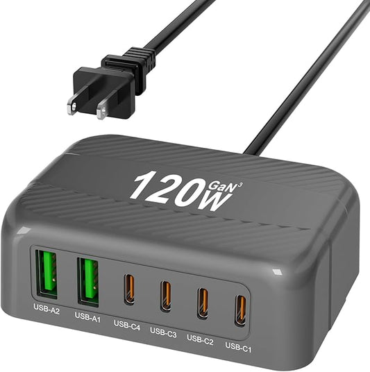 USB Charging Station, Multiports with 4 USB C and 2 QC USB A,Portable PD Fast USB C Wall Charger for iPhone16/15/14/13 Pro Max,iPad,iWatch,Pixel Samsung Galaxy