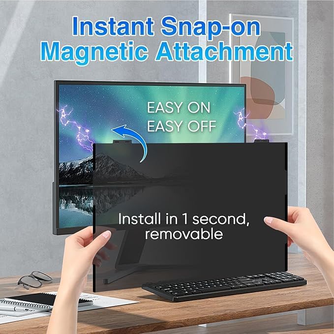 2 Pack 22 Inch Magnetic Computer Privacy Screen Filter for Monitor 16:10 Aspect Ratio, Removable Hanging Privacy Screen Shield, Anti Blue Light Filter, Anti-Glare Protector