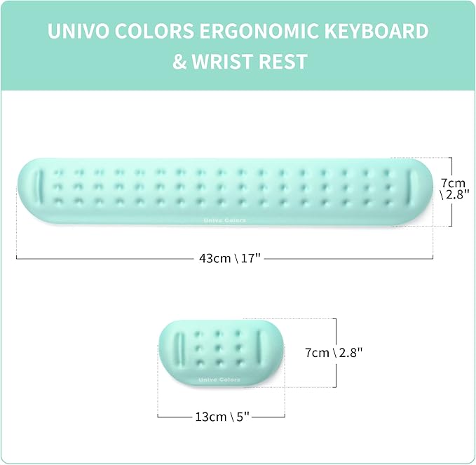 UnivoColors Turquoise Green Keyboard Wrist Support and Mouse Wrist Rest Set, Made of Memory Foam Soft Gel, Ergonomic Pad for Computer, Laptop, Mouse, Office, Gaming