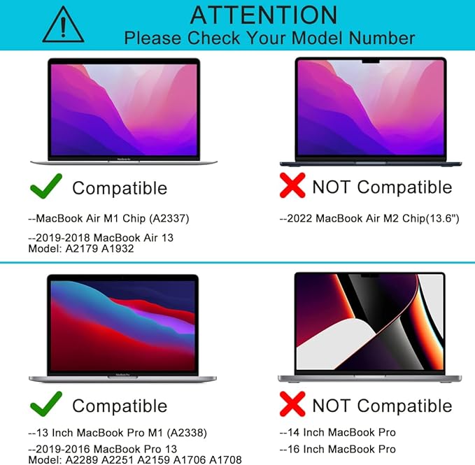 Tempered Glass Screen Protector for MacBook Air 13 (M1 2021-2018, A2337, A2179, A1932), MacBook Pro 13 (M2, M1 2023-2016), Mac Pro 13 (MA2338, A2289, A2251, A2159, A1706, A1708), No Bubble