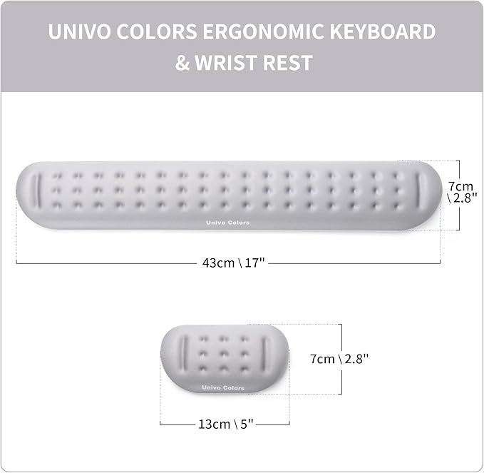 UnivoColors Gray Keyboard Wrist Support and Mouse Wrist Rest Set, Made of Memory Foam Soft Gel, Ergonomic Pad for Computer, Laptop, Mouse, Office, Gaming