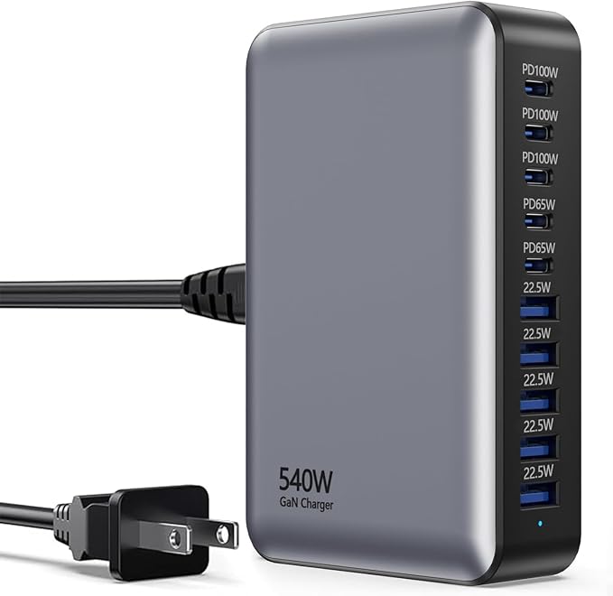 USB C Fast Charger Block, USB Charging Station 540W, PD 100W Laptop Charger, GaN Charging Block, 10 Port Multi Port Charer Hub Compatible with Laptop,MacBook,iPad,iPhone,Samsung Galaxy,Dell