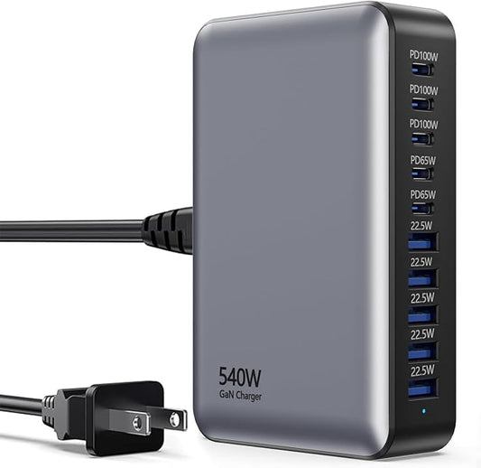 USB C Fast Charger Block, USB Charging Station 540W, PD 100W Laptop Charger, GaN Charging Block, 10 Port Multi Port Charer Hub Compatible with Laptop,MacBook,iPad,iPhone,Samsung Galaxy,Dell