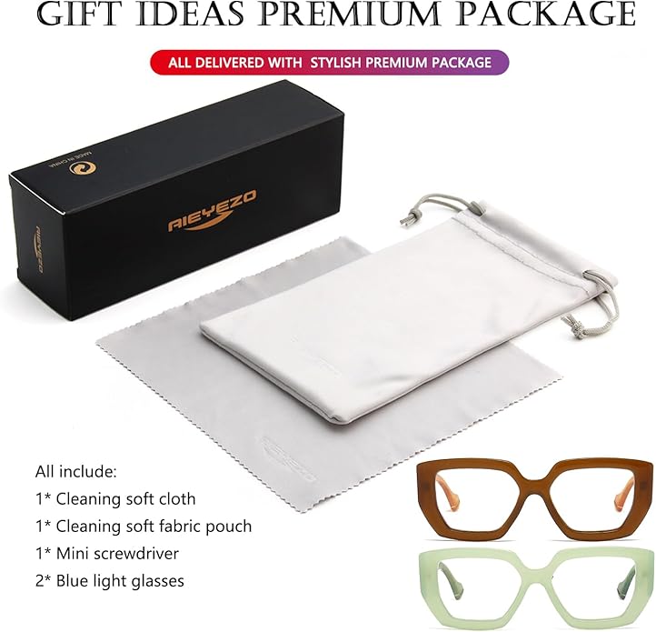 AIEYEZO Thick Frame Blue Light Glasses Men Women, Fashion Square Computer Eyeglass Anti Eyestrain & Prevent Headache