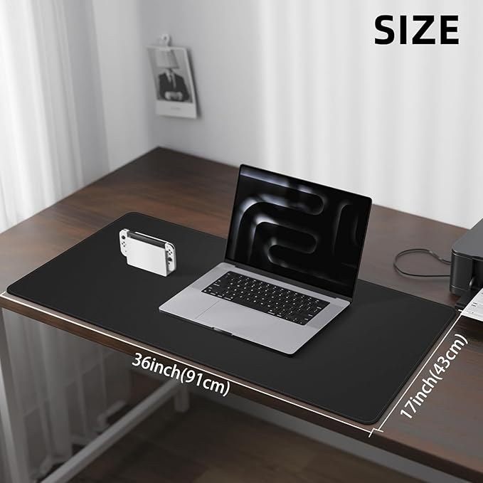 Desk Pad Soft PU Leather Large Mouse Pad Laptop Computer Desk Mat Table Blotter Flat Smooth Waterproof Non-Slip Desktop Protector Write Pad for Office and Home (Black, 90x43cm)