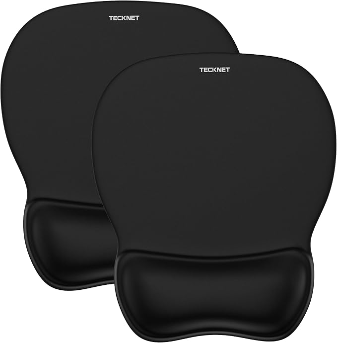 TECKNET 2 Pack Gel Mouse Pad with Wrist Rest, Ergonomic Office Mousepad with Wrist Support - Non-Slip & Smooth Surface Comfortable Desk Accessories Mat for Office, Gaming and Study - Charcoal Black