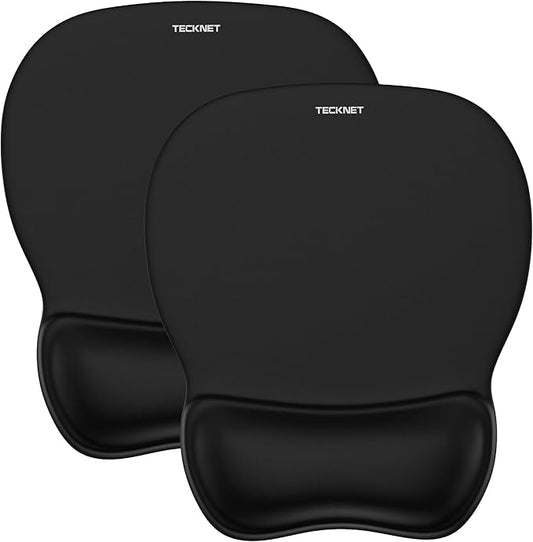 TECKNET 2 Pack Gel Mouse Pad with Wrist Rest, Ergonomic Office Mousepad with Wrist Support - Non-Slip & Smooth Surface Comfortable Desk Accessories Mat for Office, Gaming and Study - Charcoal Black